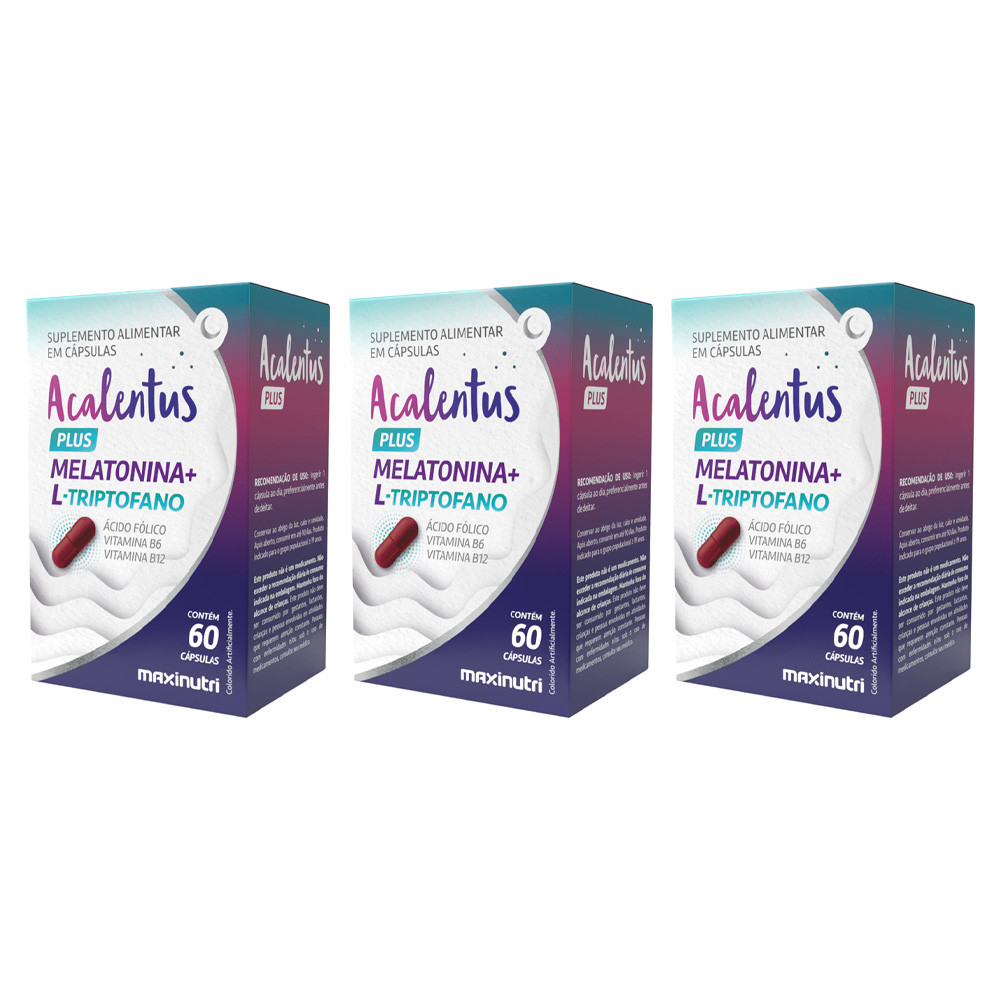 Kit 3 Acalentus Plus (Melat+L-Trip) 210mg 60Cps - Maxinutri