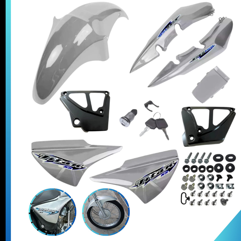 Kit Carenagem Titan 150 2006 2007 2008 Prata/Cinza + Trava Tampa Lateral + Sub Tampas + Parafusos e Adesivos