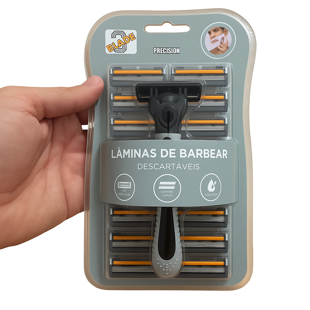 Aparelho de Barbear Premium com 19 Cartuchos Lâmina Tripla e Tira Lubrificante Blade³ Precision Aço em Oferta na Shopee