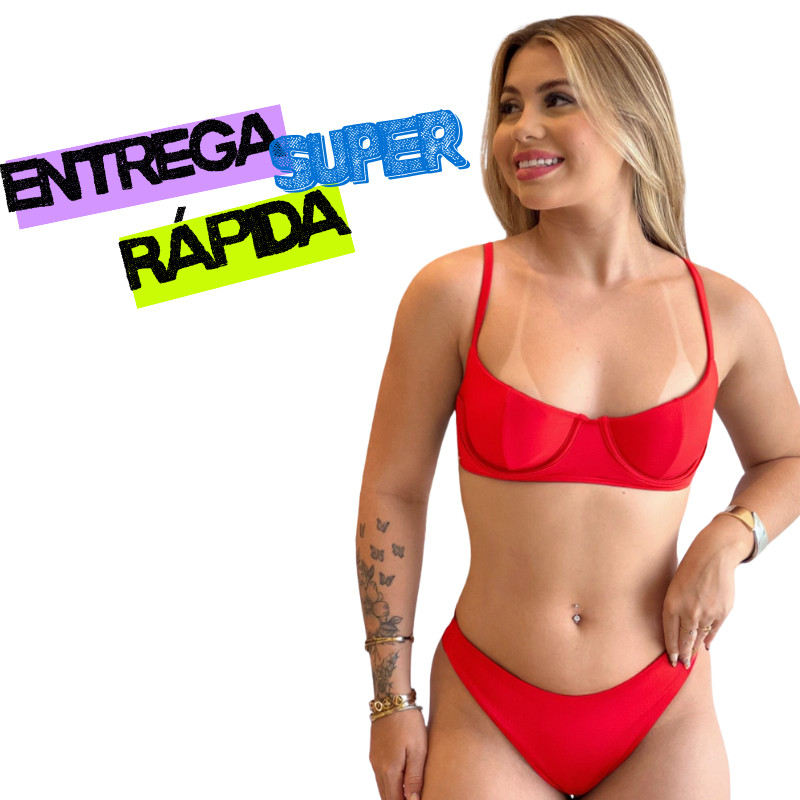 Biquini feminino meia taça asa delata com aro estilo panicat com regulador e várias cores