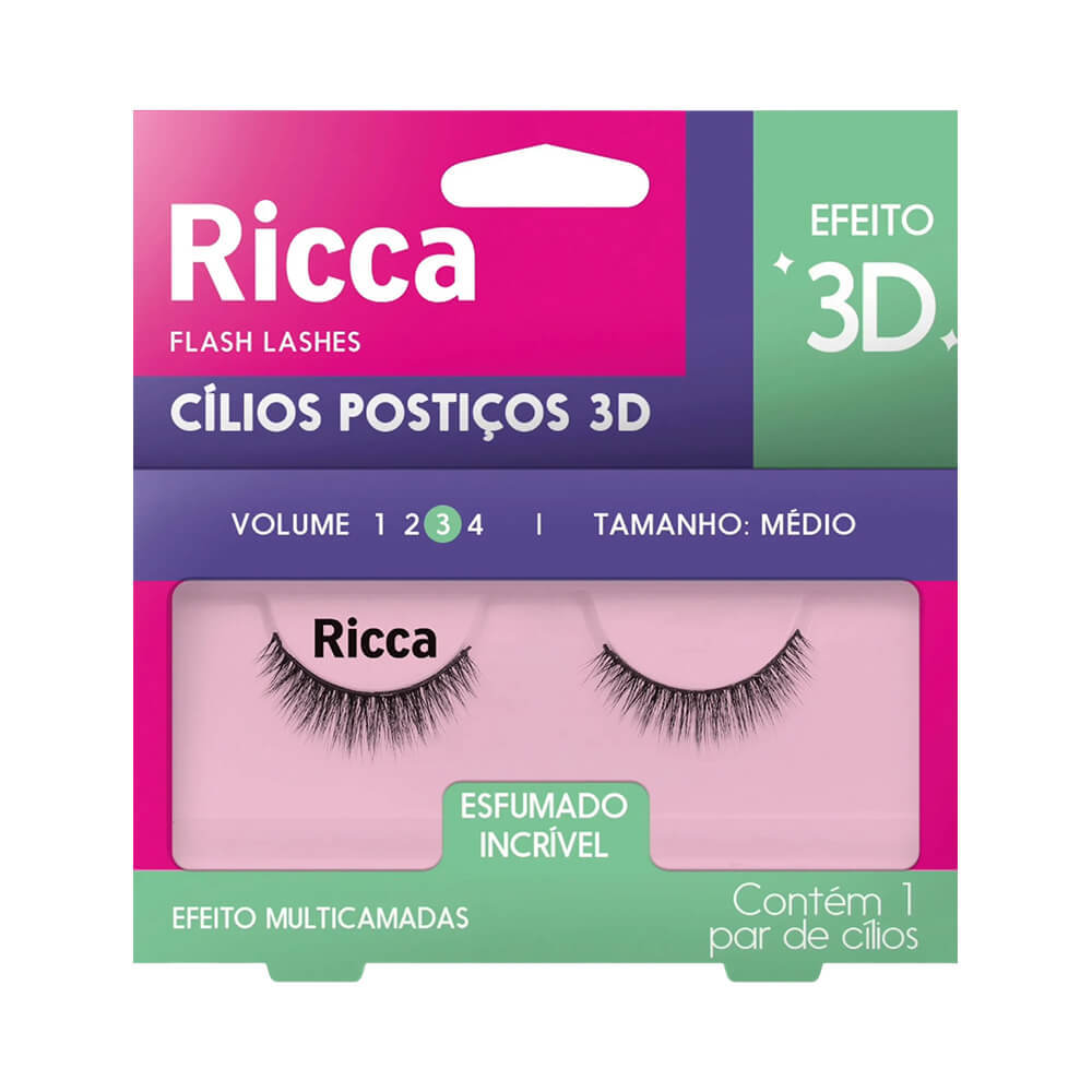 Cílios Ricca Efeito 3D Volume 03 Médio 406 em Oferta na Shopee