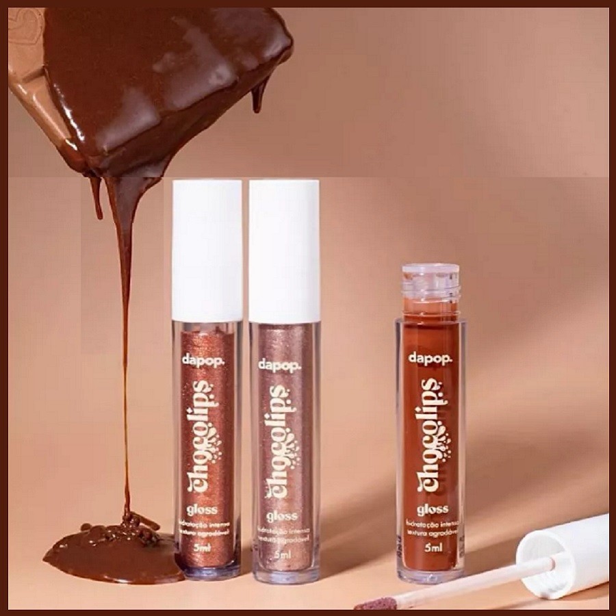 Gloss Labial Dapop Chocolips – Hidratação, Brilho e Cheirinho Irresistível de Chocolate! em Oferta na Shopee
