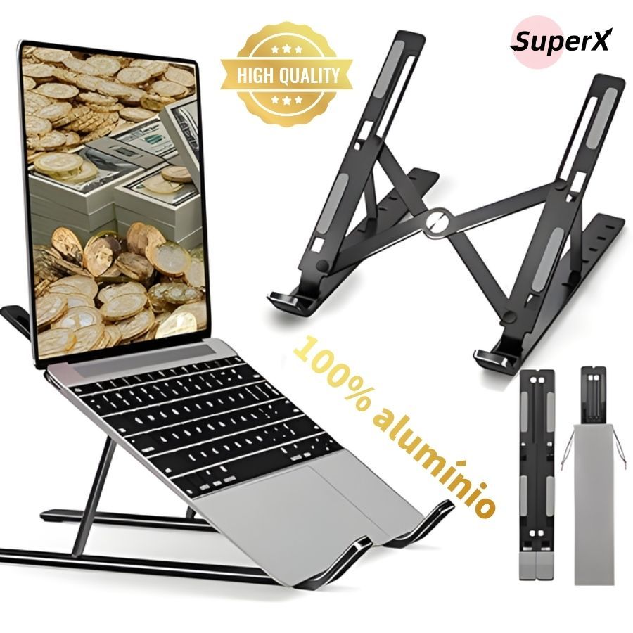 Suporte Dobrável para Notebook / MacBook / Tablet - Ajustável, Leve e Portátil com Estojo