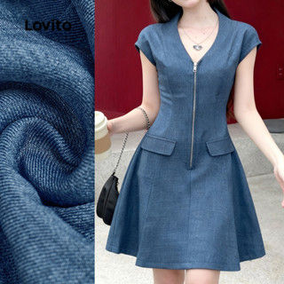 Lovito Vestido Elegante com Zíper Primavera/verão Vestido Azul para mulheres L154LD1999 em Oferta na Shopee