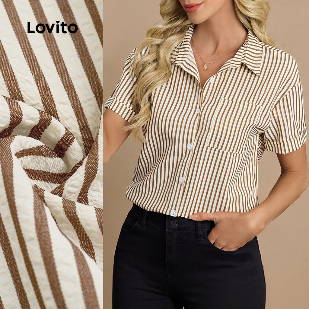 Lovito Blusa Casual com Bolso Primavera/verão Marrom para Mulheres LBL30249 em Oferta na Shopee