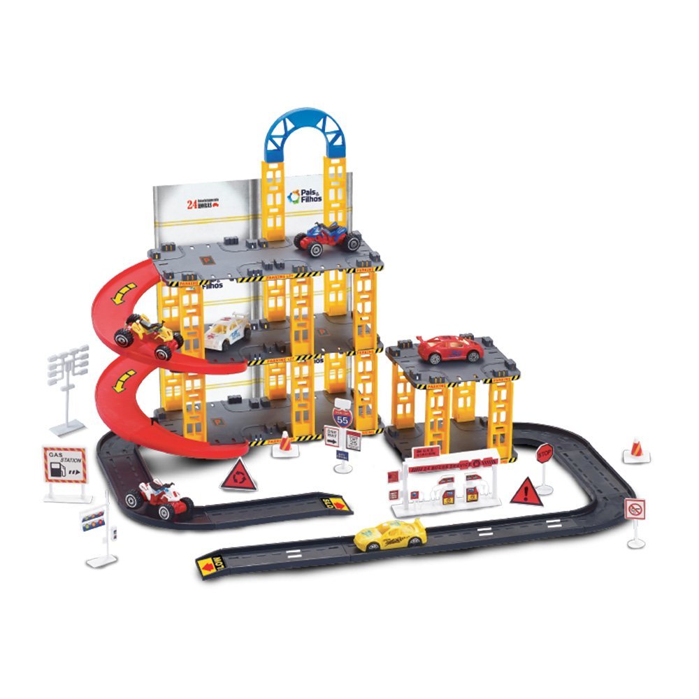 Pista de Carrinhos Garagem Infantil 3 Andares Estacionamento de Brinquedo Com 4 Carros