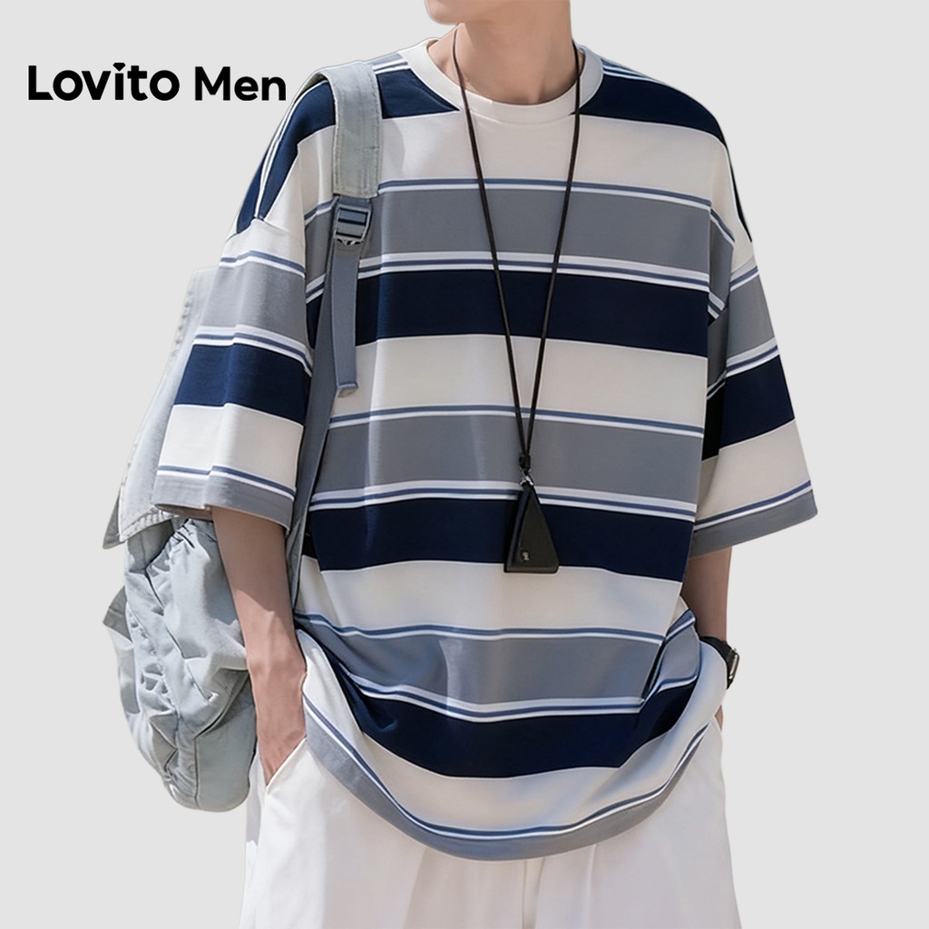 Lovito Men Casual Camiseta Colorida para Primavera/verão Cinza para Homens LNE127092 em Oferta na Shopee
