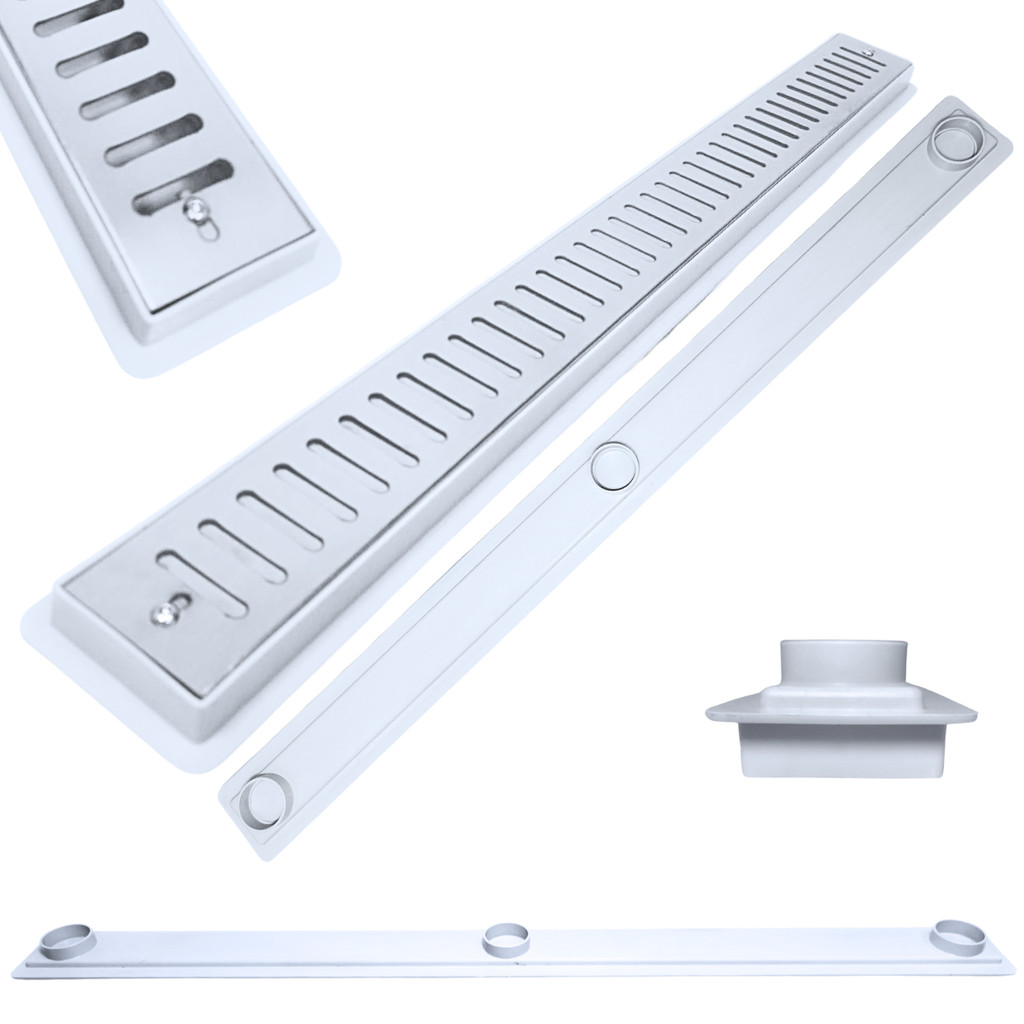 Ralo Linear para Apartamento Inox 304 Abre Fecha 80cm x 5cm Cocho Raso Branco
