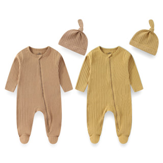 Kiddiezoom 7 Cores Sólidas Unissex Roupas Para Bebês Recém-Nascidos Meninos E Meninas 2 Macacões + 2 Chapéus Conjuntos D em Oferta na Shopee