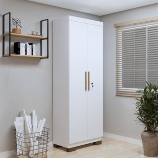 Armário Multiuso 2 Portas com Chave e 5 Prateleiras Asteca   Branco Brilho em Oferta na Shopee