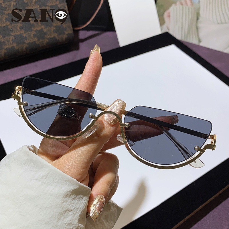 Óculos De Sol Femininos Europeus E Americanos Y2K Retrô Fashion Meia Armação De Metal Olho De Gato em Oferta na Shopee