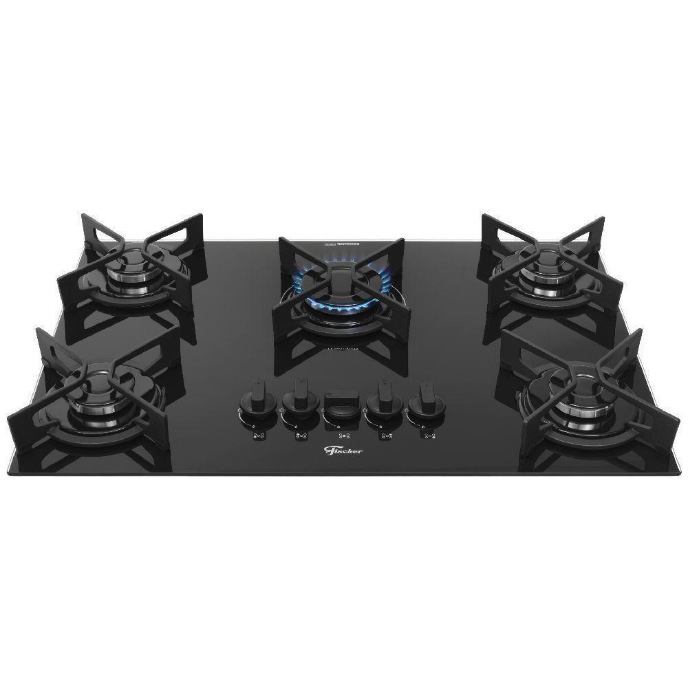 Cooktop a Gás Fischer 5 Bocas Fit Line Tripla Chama Trempe Iron - Bivolt