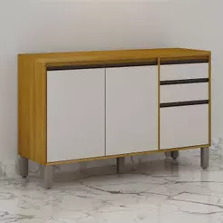 Balcão De Cozinha Nala 3 Portas 2 Gavetas Mobilihouse Cinamomo/off White