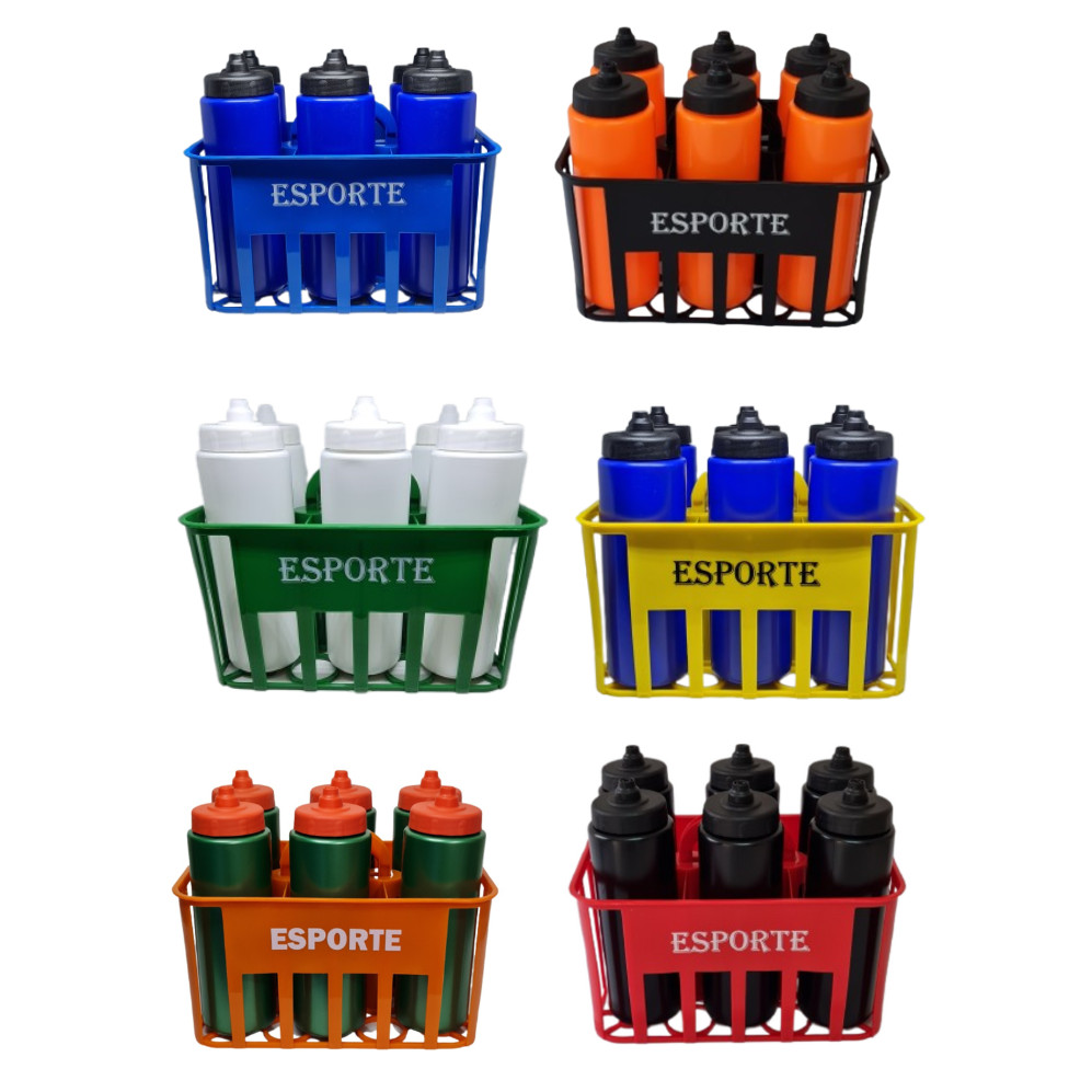 Kit Cesta Porta Garrafas + 6 Squeeze Automaticas em Oferta na Shopee