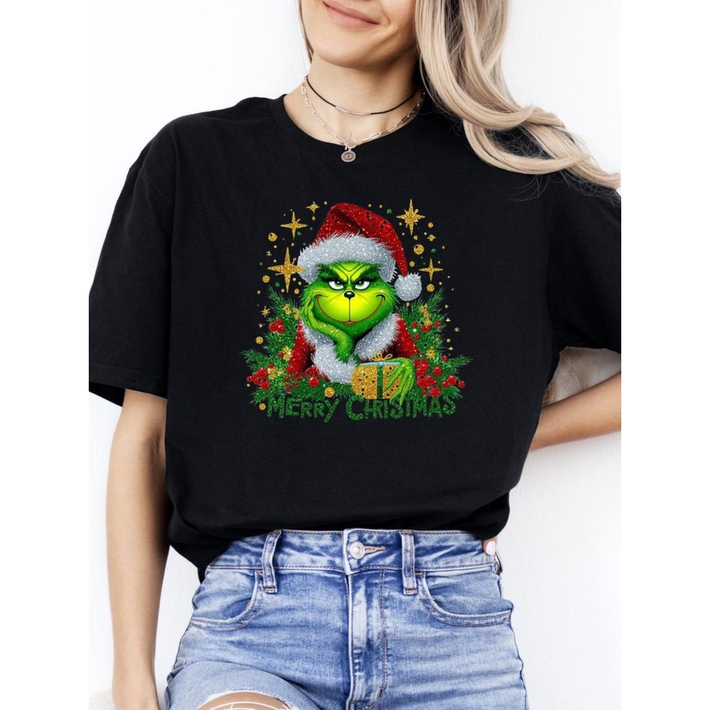 BR Moonlight Camiseta Feminina Dr Seuss Natal Verde Slime Personagem Estilosa Confortável Divertida Moda Festa