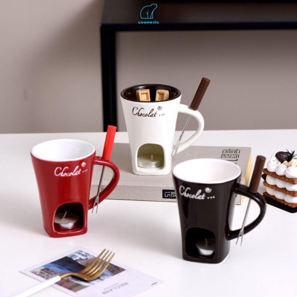 Caneca De Cerâmica Para Fondue De Chocolate Com Mini Aquecedor-Pote Queijo , Manteiga E Sorvete