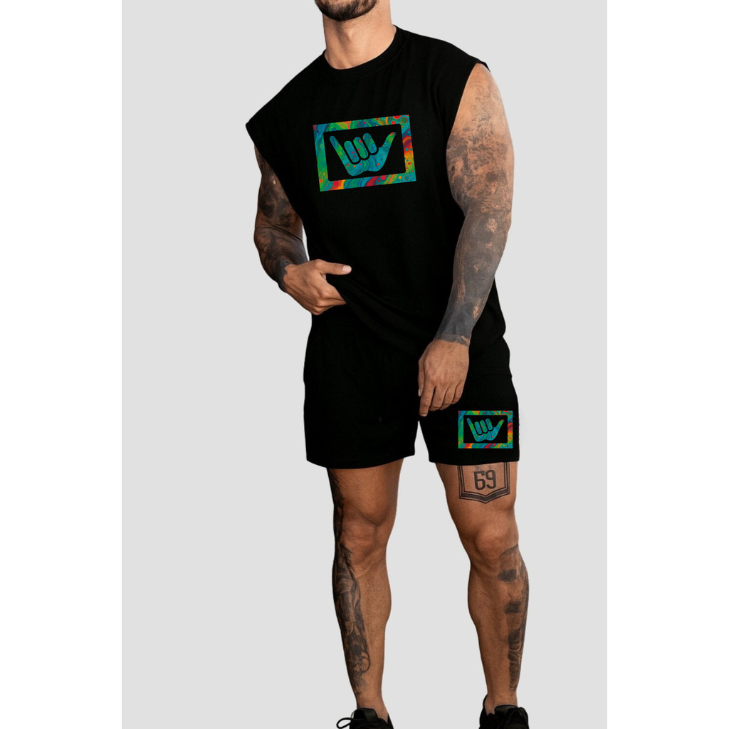 Conjunto Masculino Verão Regata Larga + Short Tectel Streetwear Praia Moda Premium