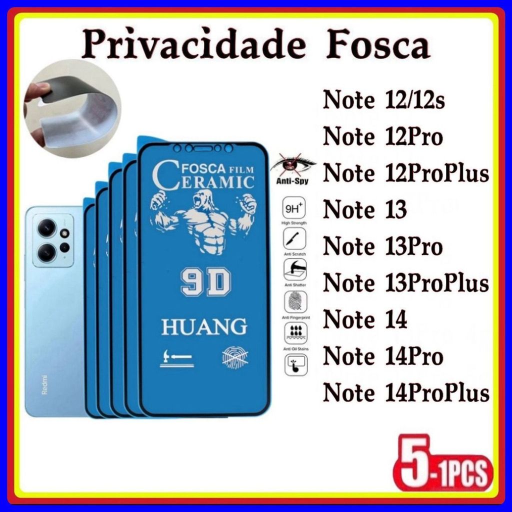 Película Privativa Fosca Cerâmica Anti-Spy Matte Hidrogel Xiaomi Note12 12Pro 13 13Pro Note 14 14Pro em Oferta na Shopee