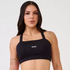 Top Faixa Com Recortes Preto Poliamida Com Bojo