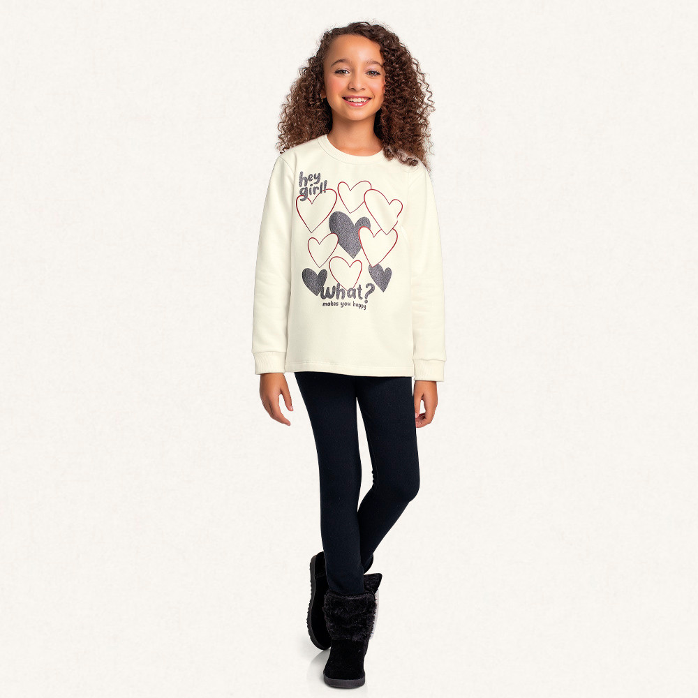 Conjunto infantil blusão em moletom e legging em molecotton corações Fakini