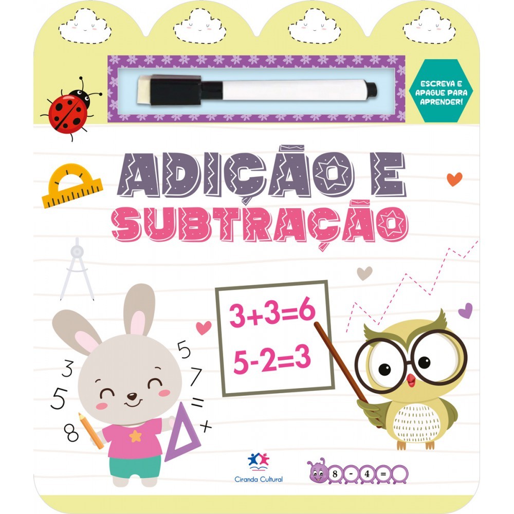 Livro Adição e subtração - Escreva e apague para aprender em Oferta na Shopee