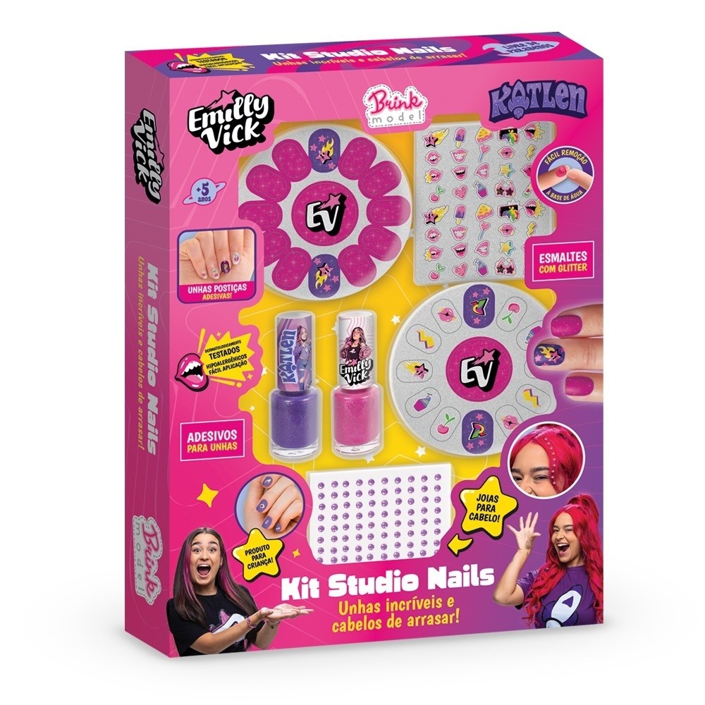 Kit Studio Nails Dos Rosa Emilly Vick E Katlen Com 2 Esmaltes E Adesivos - Brink Model em Oferta na Shopee