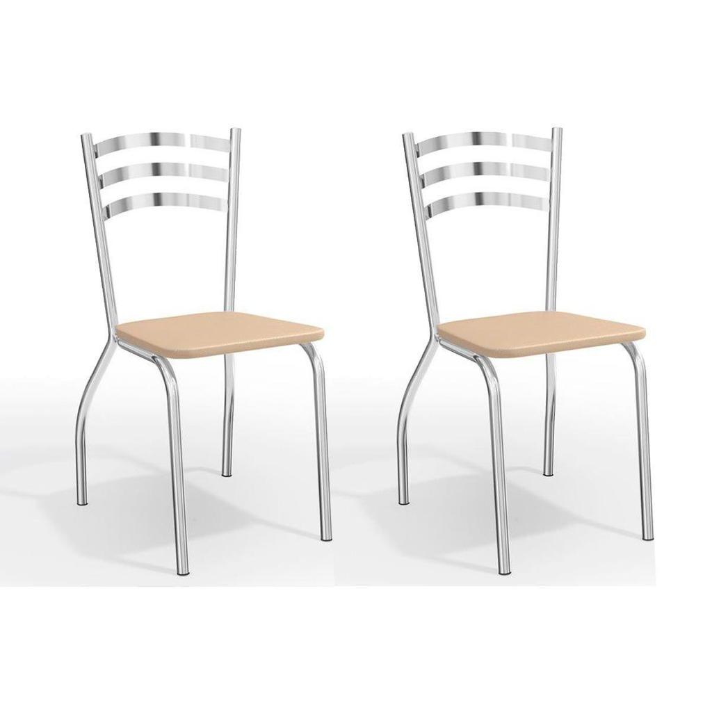 Cadeira Sala de Jantar Portugal 2C007CR Aço Kit 2 Uni Cromada - Assento Nude 16 - Kappesberg em Oferta na Shopee