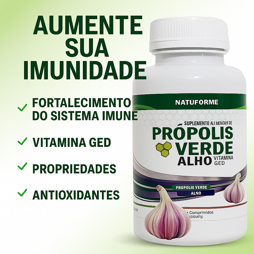 Própolis Verde com Alho 60 Cápsulas Suplemento Natural Vitamina C e D