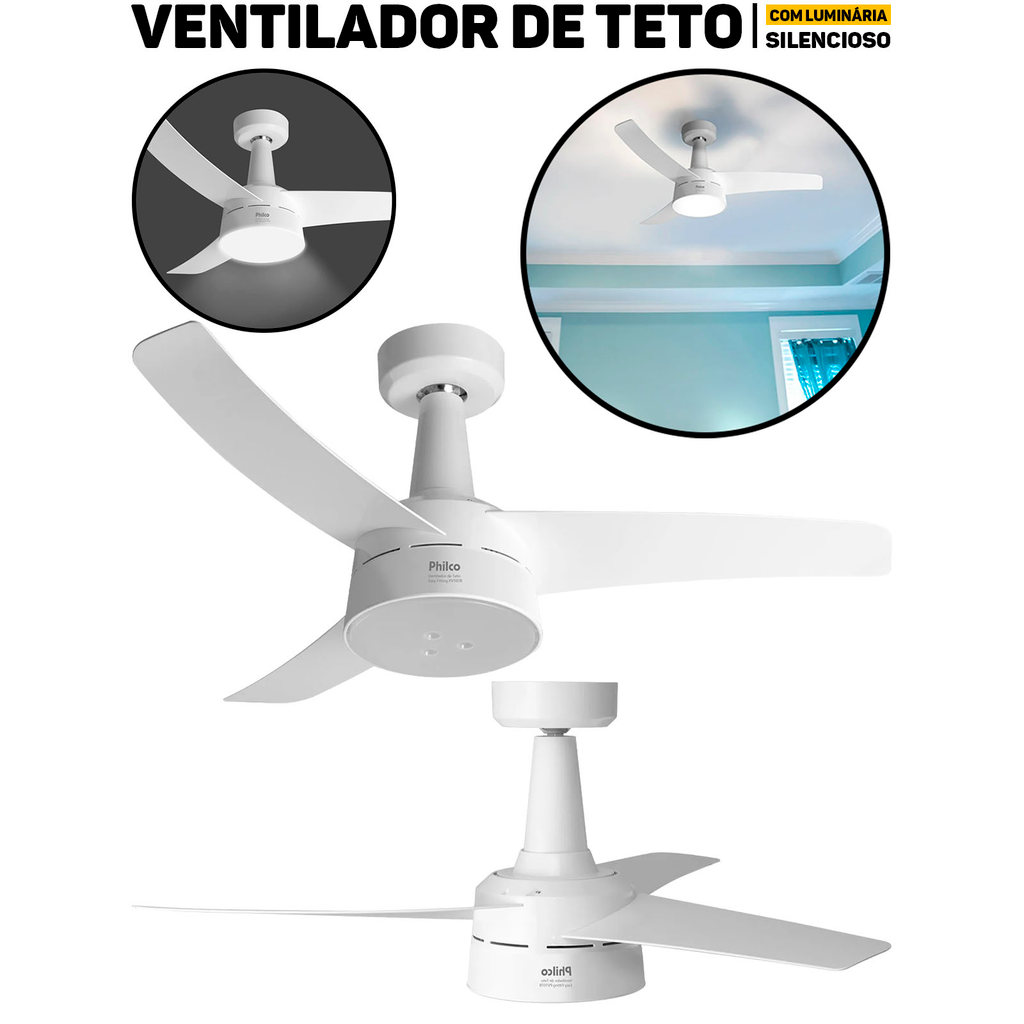 Ventilador Teto Philco PVT07B 3 Em 1 Reverso Luminária Easy Fitting Casa Escritório Sala	 em Oferta na Shopee