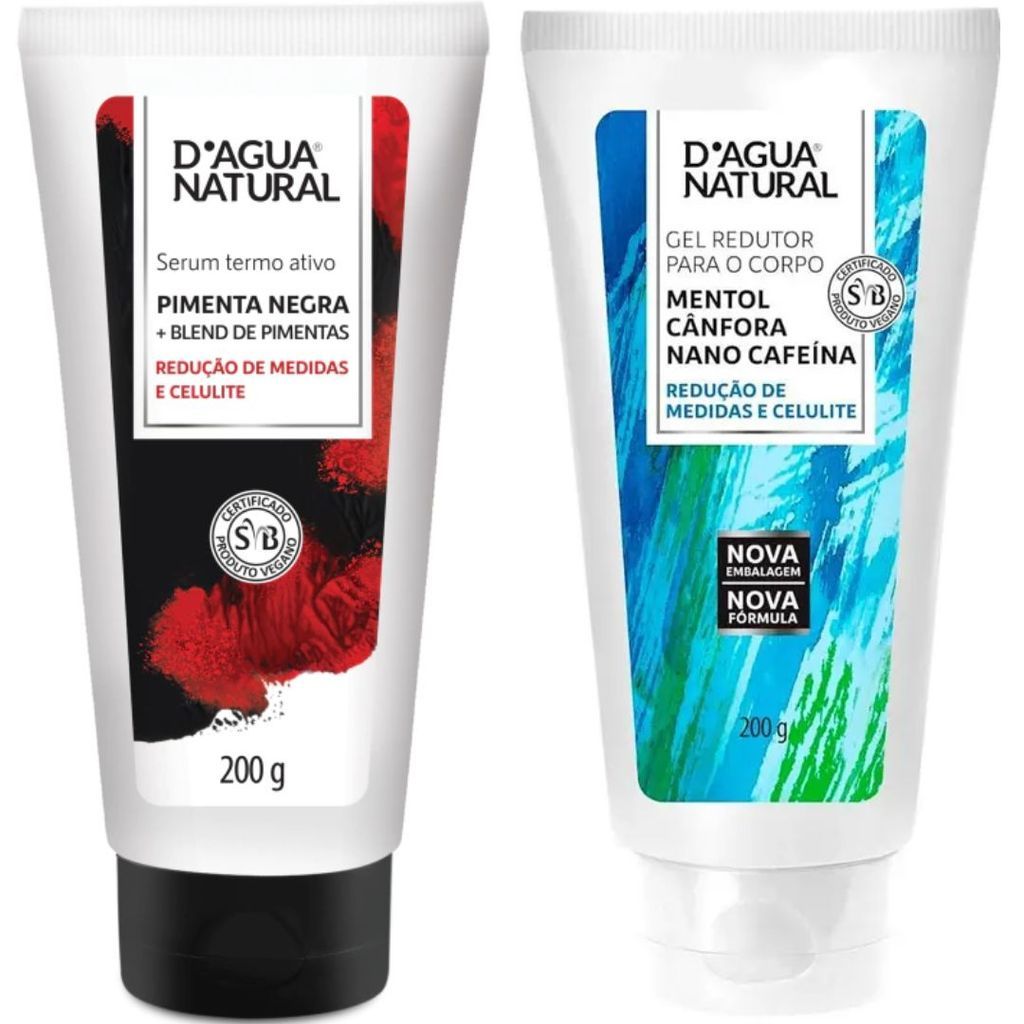Kit Gel Redutor 200g + Sérum Termoativo Pimenta Negra 200g | Auxilia na Redução de Medidas e Celulite – D’Água Natural!