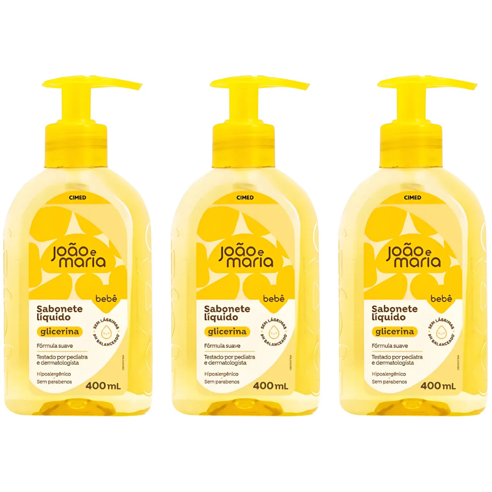 KIT 3UN SABONETE LIQUIDO 400ML JOÃO E MARIA - CIMED em Oferta na Shopee
