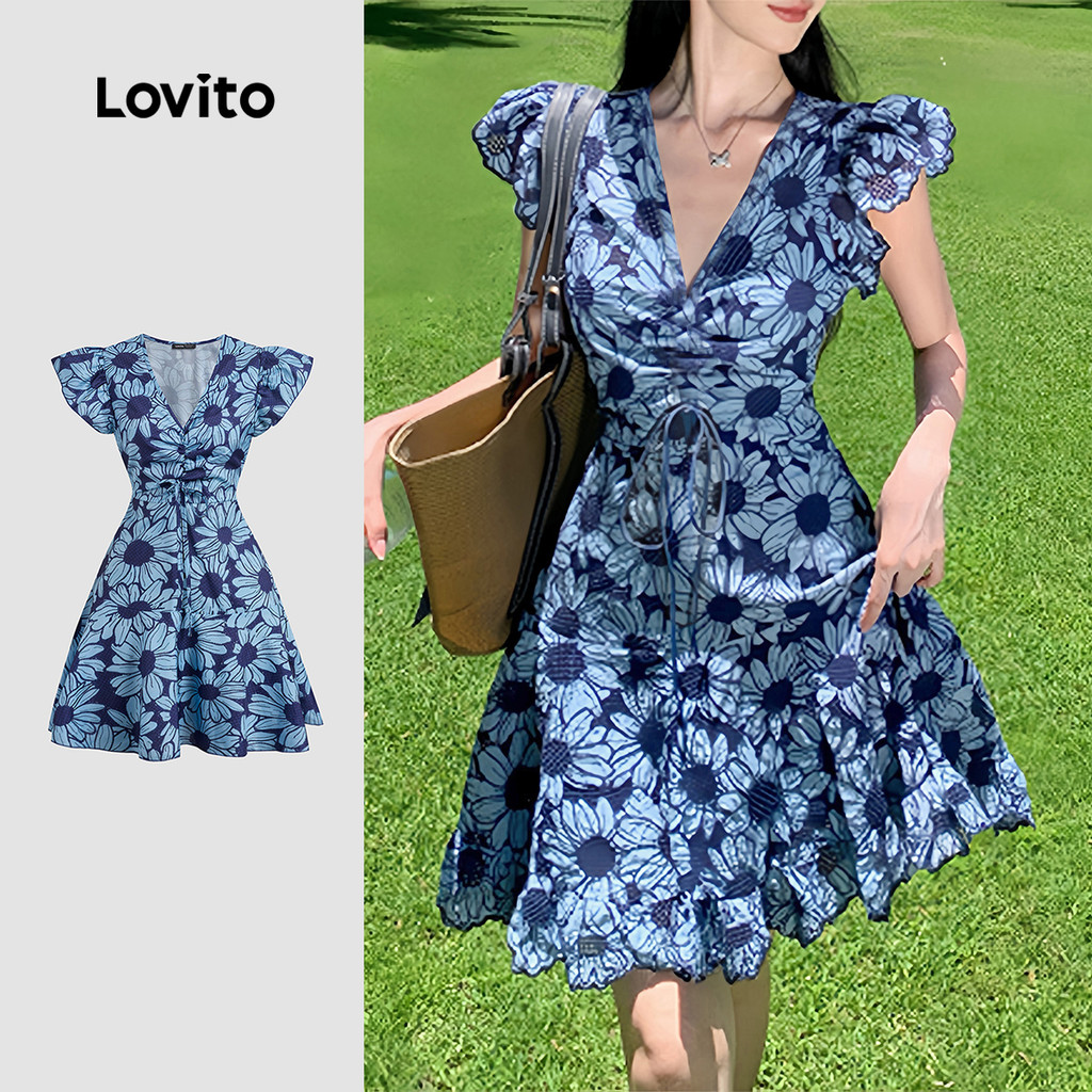 Lovito Vestido Elegante de Flores Primavera/verão para Mulheres L143ED591 em Oferta na Shopee