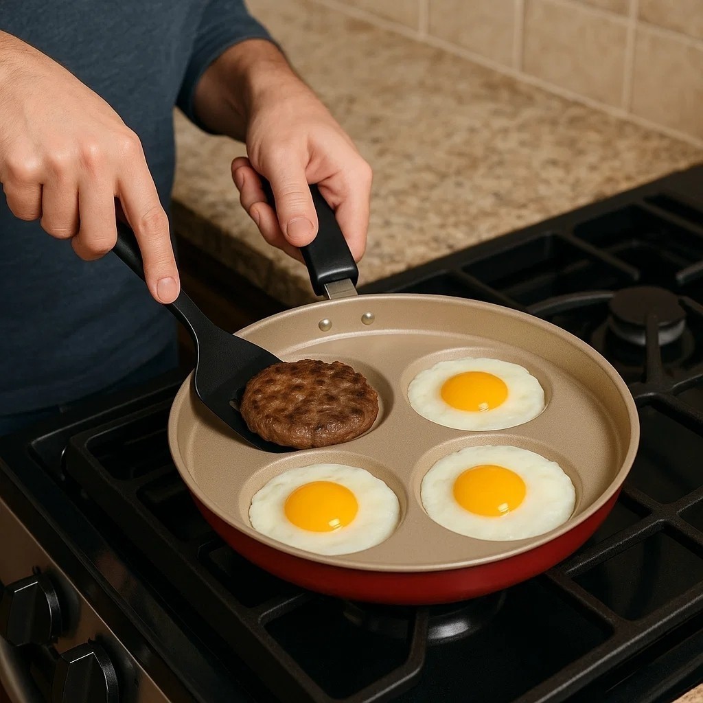 Frigideira 4 em 1 Antiaderente com Divisórias Panela Grill para Ovo Sanduicheira Fritar Cozinha