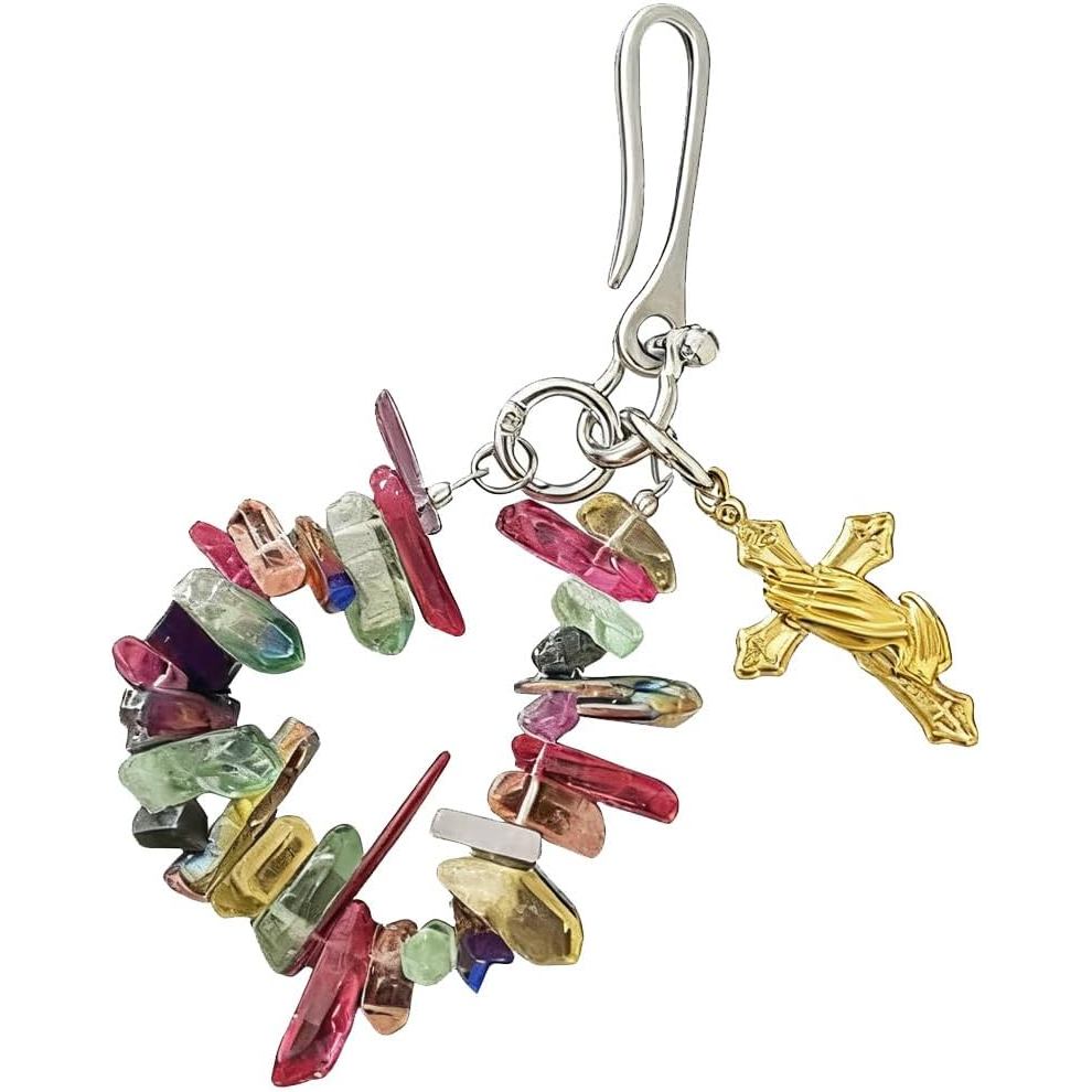 Chaveiro De Cintura Com Contas Minerais Coloridas Fofas-Cristal Artesanal , Pingente Exclusivo De Bolsa De Pedras Precio