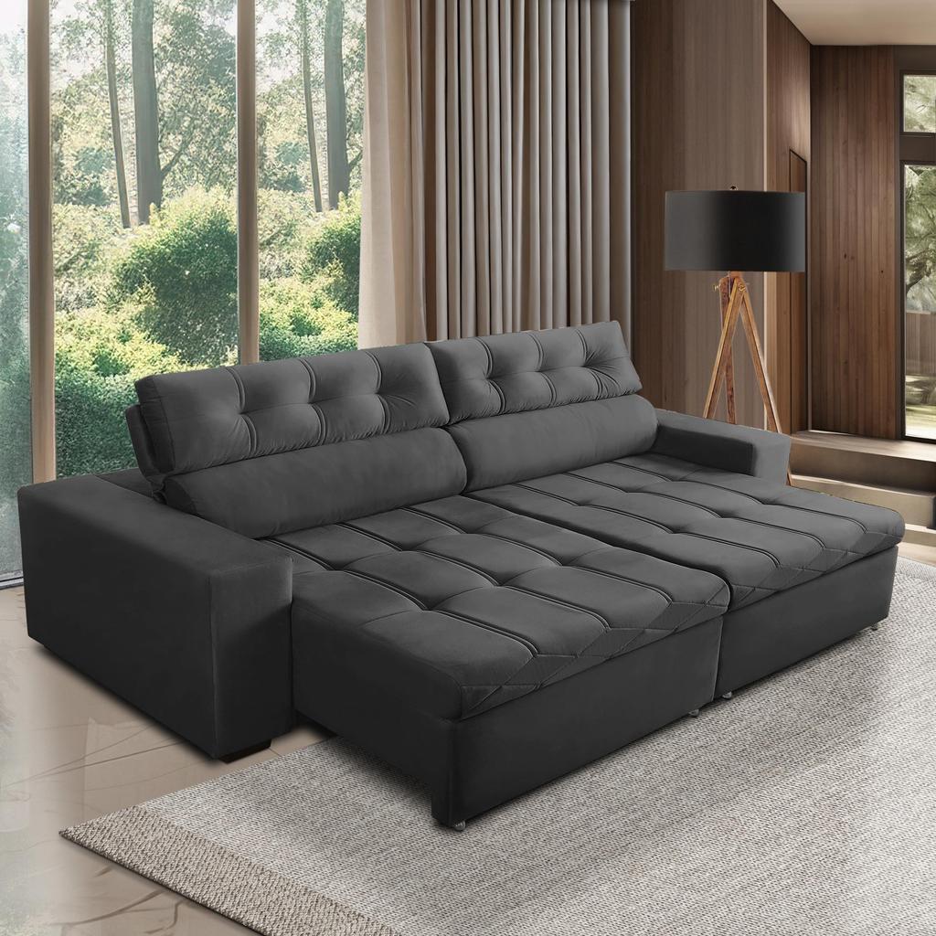 Sofá Retrátil e Reclinável 4 Lugares com Molas 2,70m Dani Suede Adonai Estofados em Oferta na Shopee