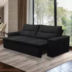 Sofá Retrátil e Reclinável 3 lugares com Molas 1,80m Ester Suede Preto Adonai Estofados