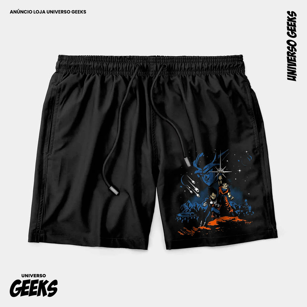 Bermuda Tactel Goku Vegeta Contra Freeza Short Confortável Com Elastano Ideal Lazer Treino Esportes Praia