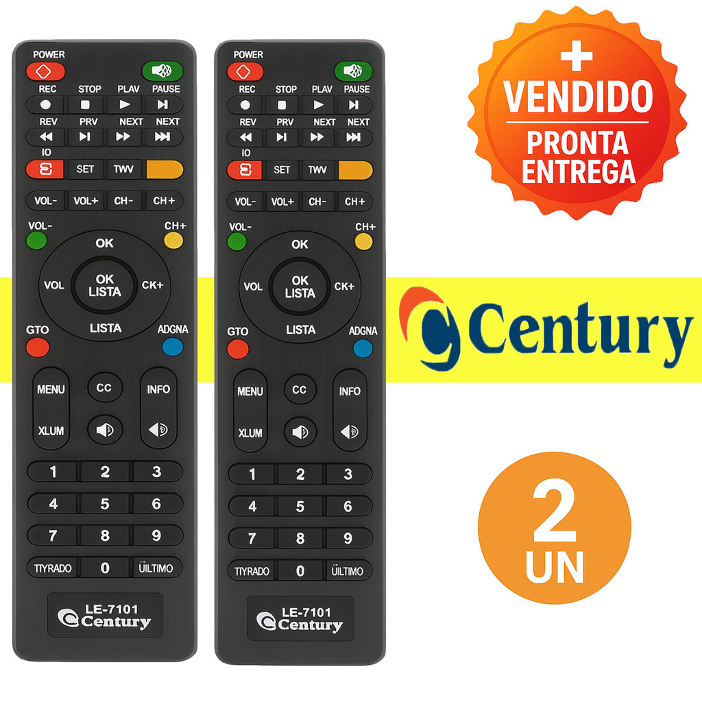 Kit 2 Controle Remoto Compativel Receptor Century LE-7101 Função Total Alta Qualidade e Conforto