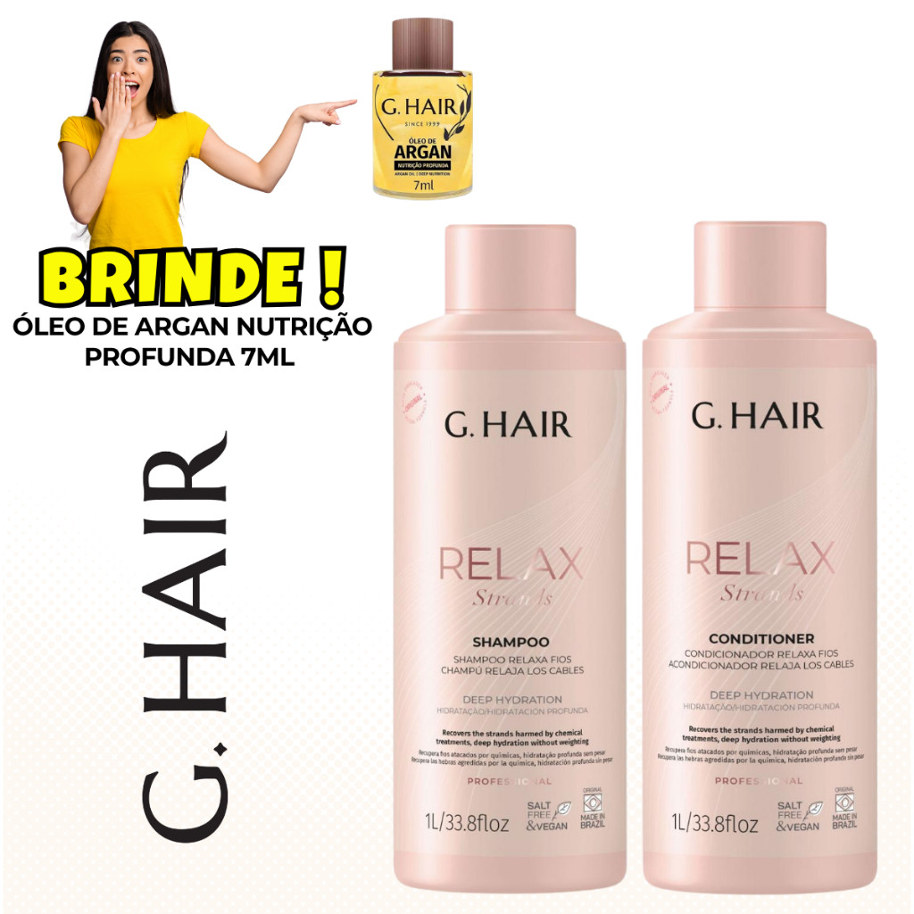 Ghair - Kit Relax Strands Relaxa Fios Pós Química Hidratação + GRÁTIS