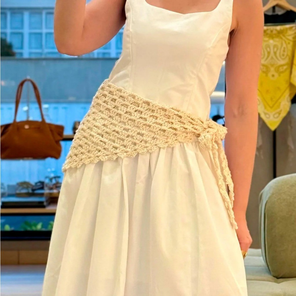 Lenço Bandana de Tricot Feminina Estilo Crochê Artesanal Verão Tendencia