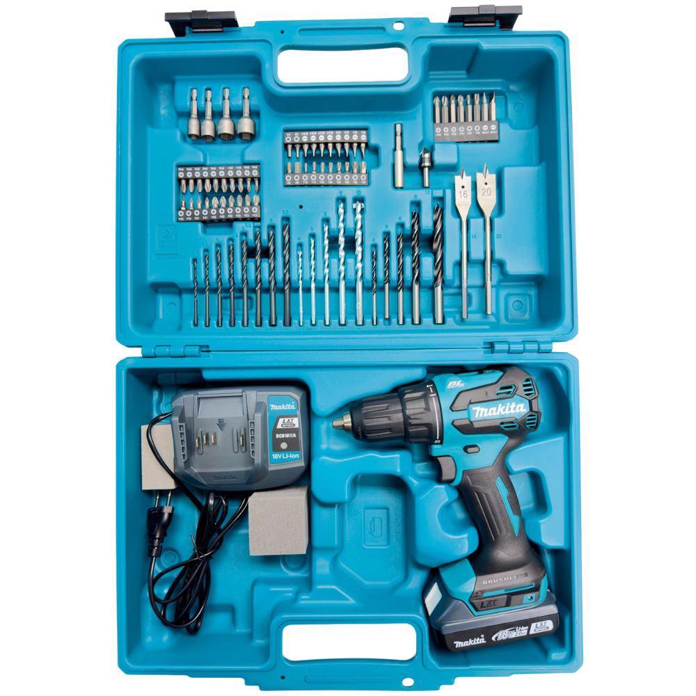 Parafusadeira Furadeira de Impacto Bateria 18V com Carregador e Maleta 74pçs DHP490WVX1 MAKITA · foto 2