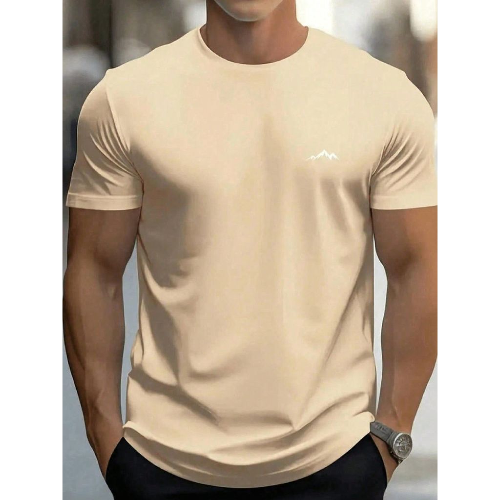 Camiseta Masculina Estampa Montanha Estilo Regular Manga Curta Estampada Malha 30.1 Algodão Verão
