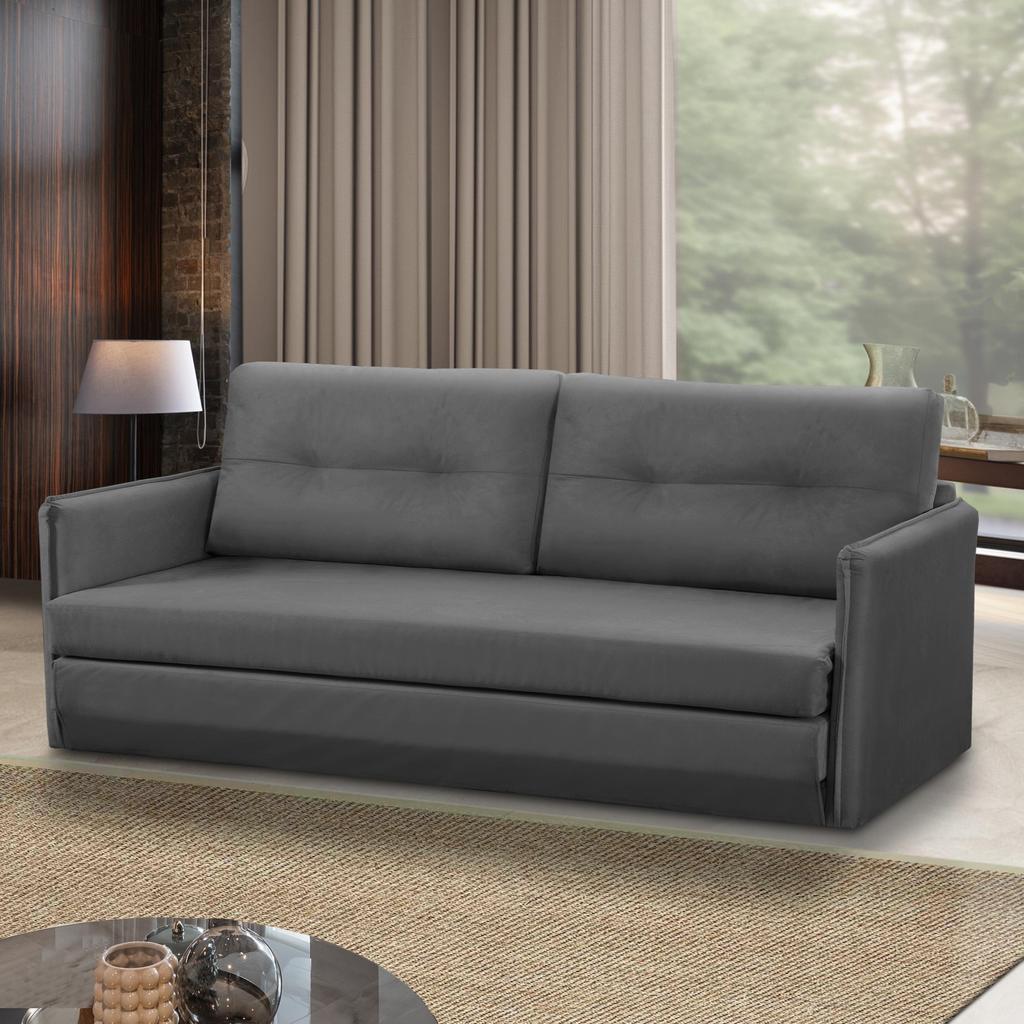 Sofá Cama 2 lugares 1,50m Luisa Suede Cinza Adonai Estofados em Oferta na Shopee