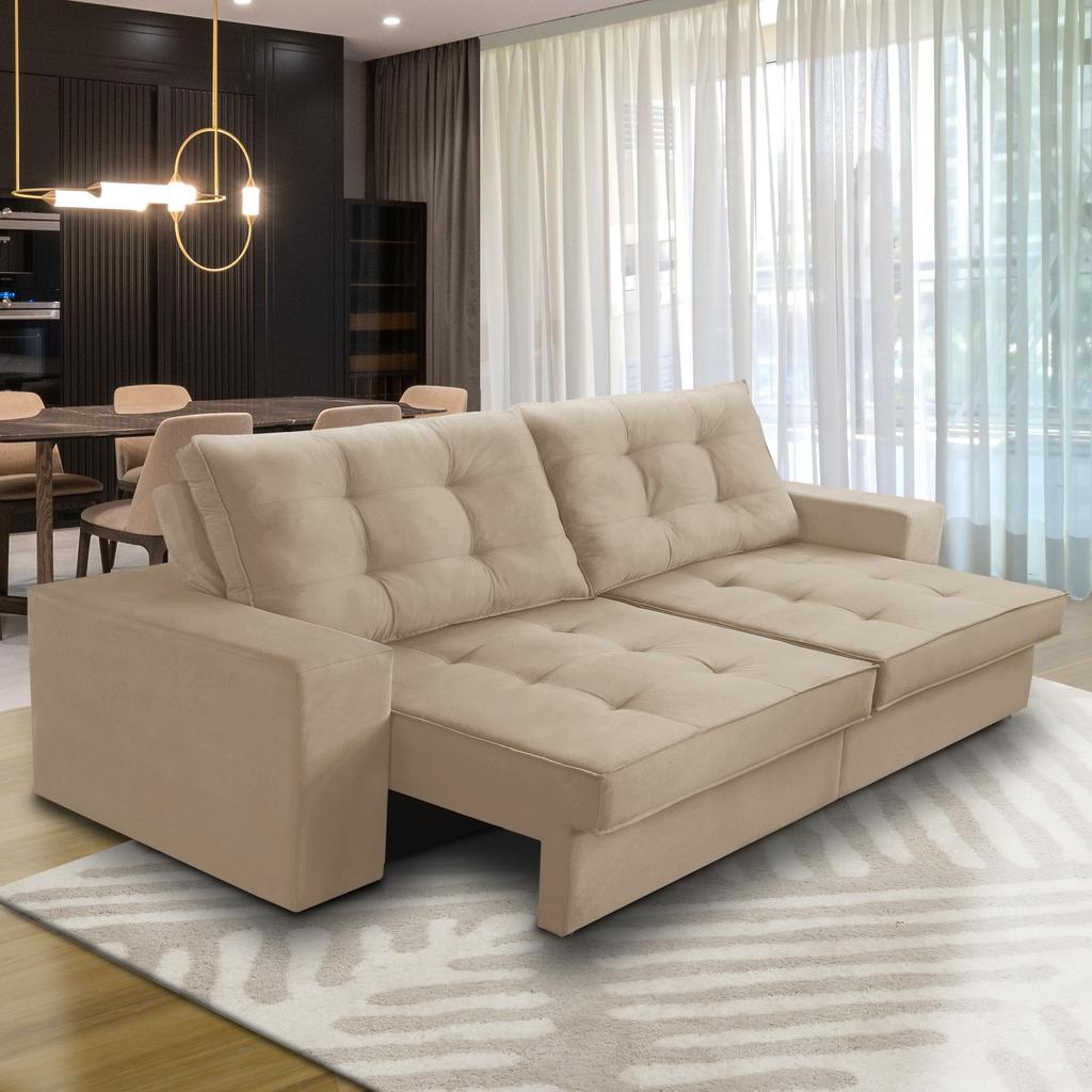 Sofá Retrátil e Reclinável 2 lugares 1,70m com Molas Marcela Suede Bege Adonai Estofados em Oferta na Shopee
