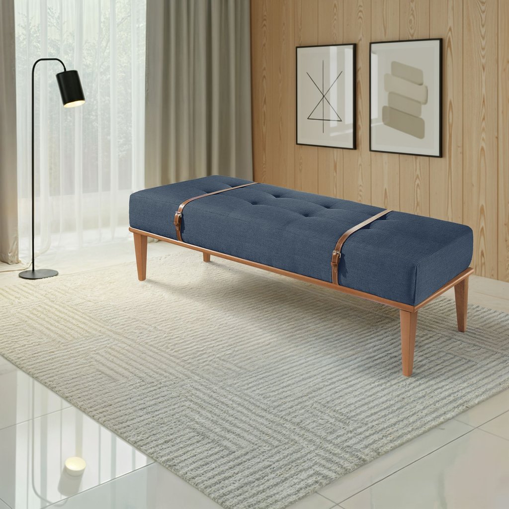 Recamier Madeira Eucalipto, Estofado e Cinto de Couro Yarin Azul Res_Atr_Linho_Azul