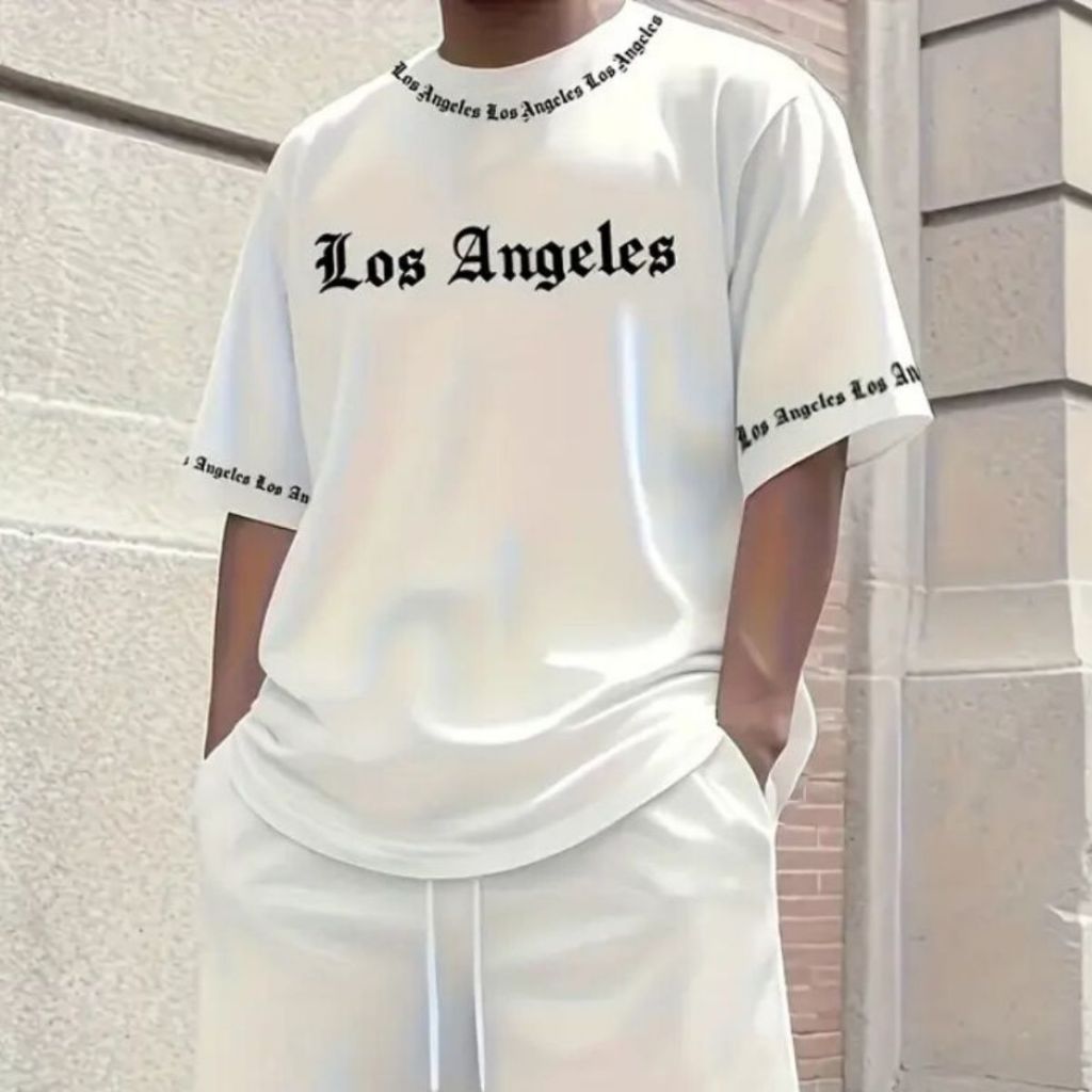 Camiseta Oversized Los Angeles Despojada Streetwear Casual Lançamento