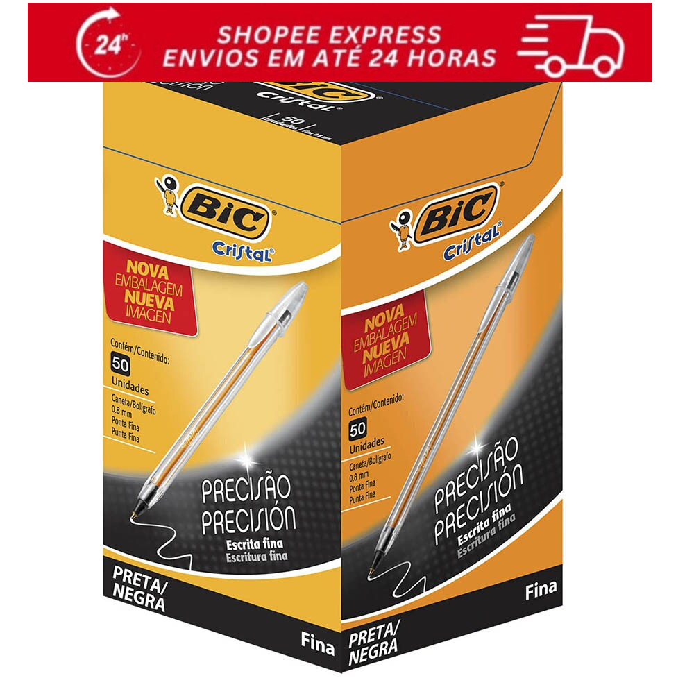 CANETA BIC FINE 0.8 CX C/50 PRETA