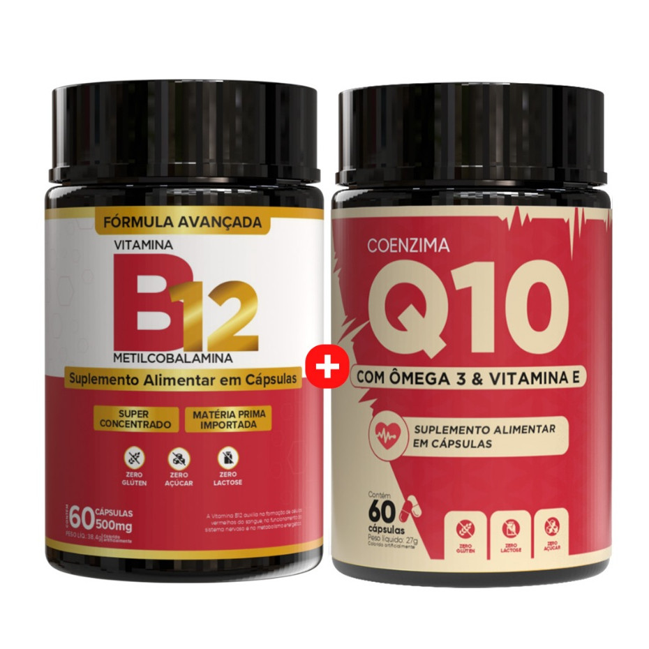 Kit Vitamina B12 + Coenzima Q10 | Energia, Foco e Saúde do Coração – 120 Cápsulas