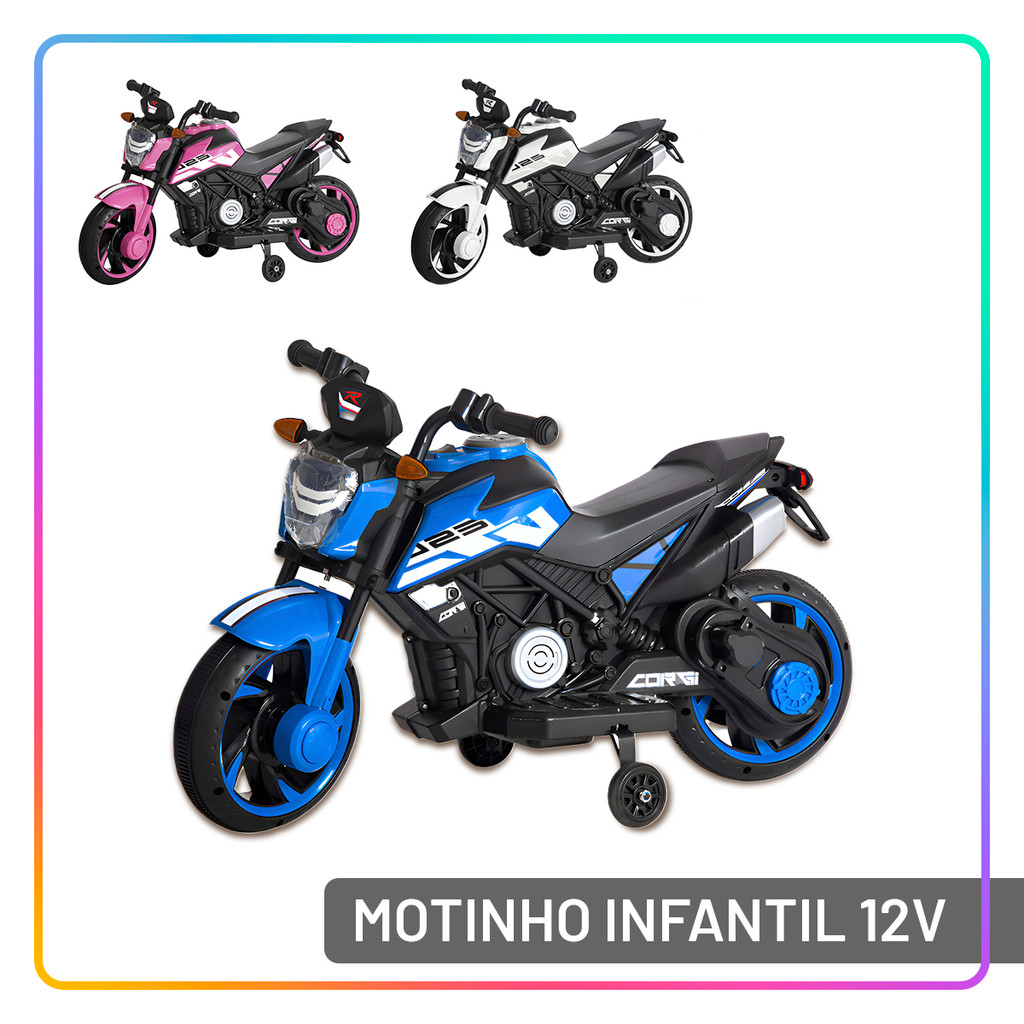 Moto Elétrica Infantil Syren X2 12V Brinquedo Seguro com Led, USB e Bluetooth Bang Toys em Oferta na Shopee