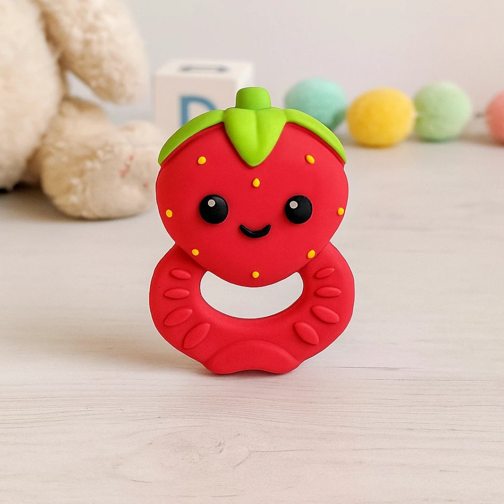 Mordedor Para Bebê Látex Formato Morango Alívio Gengiva em Oferta na Shopee